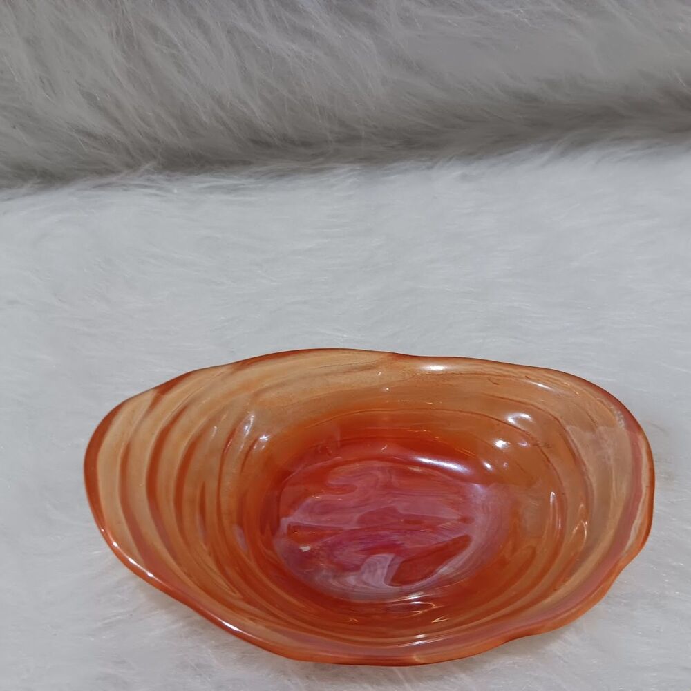 vintage orange art glass candy dish - Picture 4 of 6